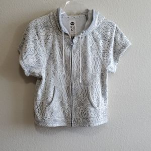 ROXY Zip Up Crochet Lace Hoodie With Pockets
